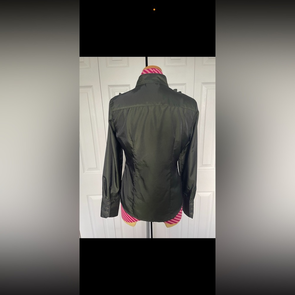 Olive Green Blouse w/Front Ruffles - Picture 4 of 4